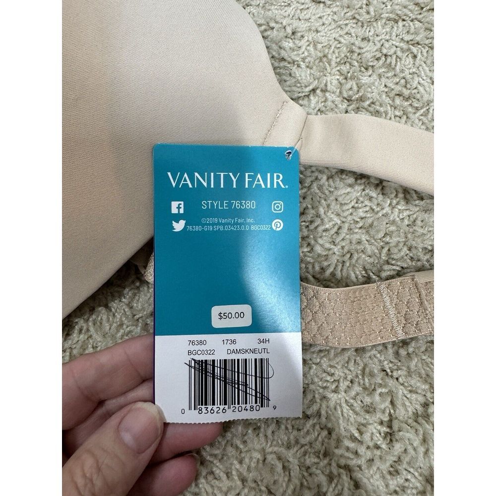Vanity Fair Women's Beauty Back Smoothing Minimizer Bra Damask Neutral Size 34H - Picture 12 of 15